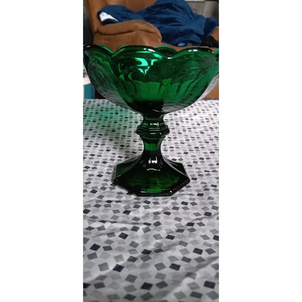 Vintage Emerald Green Glass Compote Bowl